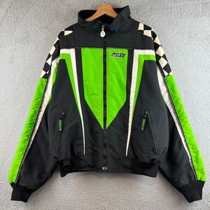 Arctic Cat Arcticwear Snowmobile Jacket Mens L Black Neon Green Racing Checkered